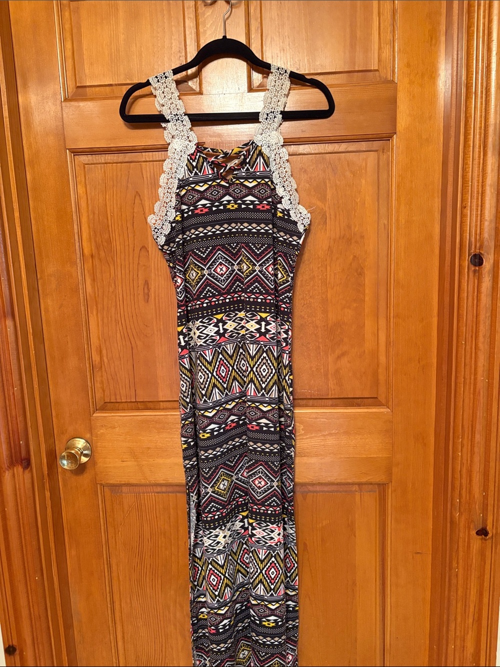 Crochet-Trim Tribal Maxi Dress in Multicolor